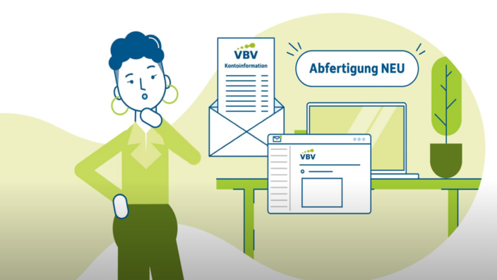 Das Bild zeigt eine gezeichnete Frau neben Briefen, die sich fragt, was die Abfertigung NEU ist.