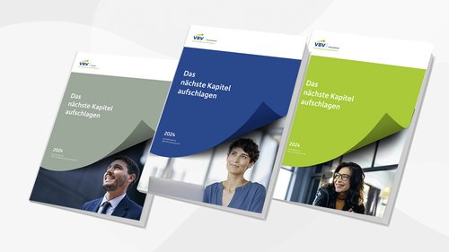 Drei Geschäftsberichte aus 2024. Titelseiten als Bookdummy