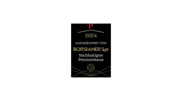 Das Bild zeigt das Siegel "Nachhaltigste Pensionskasse 2024" vom Börsianer.