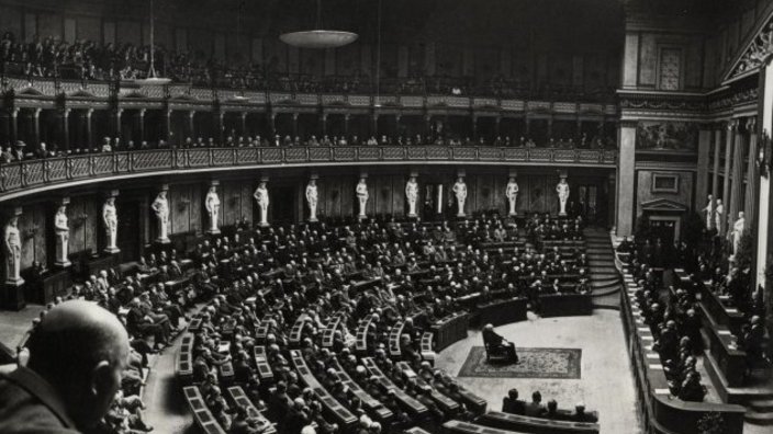 Bild der gemeinsamen Festsitzung des Nationalrates und des Bundesrates im historischen Sitzungssaal des Parlaments