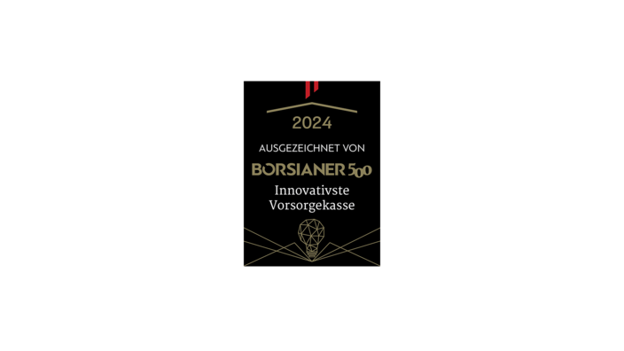 Das Bild zeigt das Siegel "Innovativste Vorsorgekasse 2024" vom Börsianer.