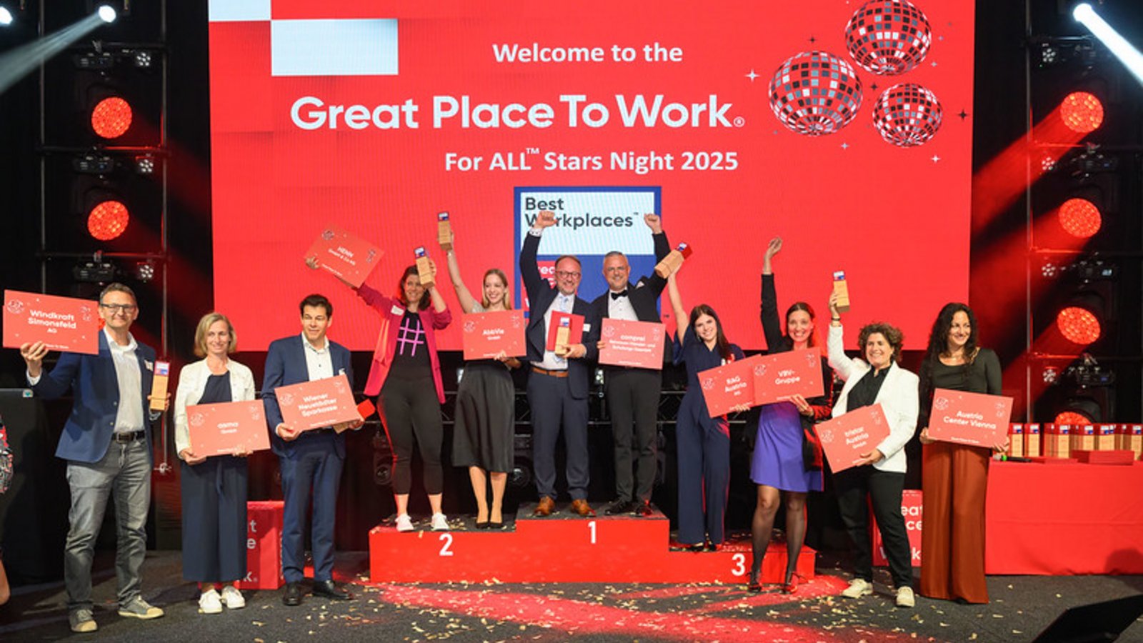 Das Bild zeigt Preisträger der begehrten Auszeichnung als Best Workplace Austria 2025. 