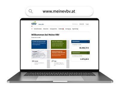 Das Onlineservice Meine VBV wird auf einem Laptop dargestellt.