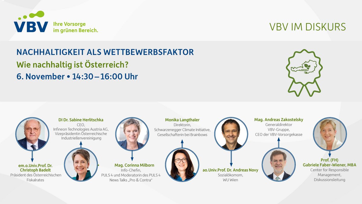 Anmeldung zu VBV im Diskurs: Nachhaltigkeit als Wettbewerbsfaktor - Wie nachhaltig ist Österreich?