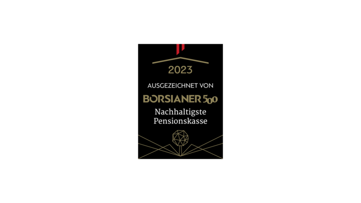 Das Bild zeigt das Siegel "Nachhaltigste Pensionskasse 2023" vom Börsianer.